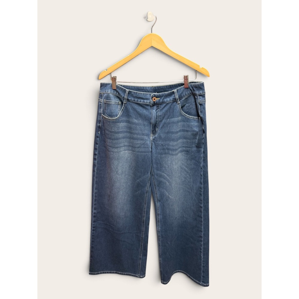 Halara Womens XL Regular Wide Leg Denim Jeans Medium Wash Stretch High Waist
